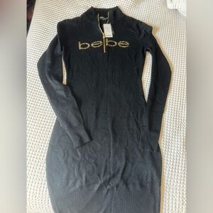 NWT Bebe Black Dress with Gold Accents